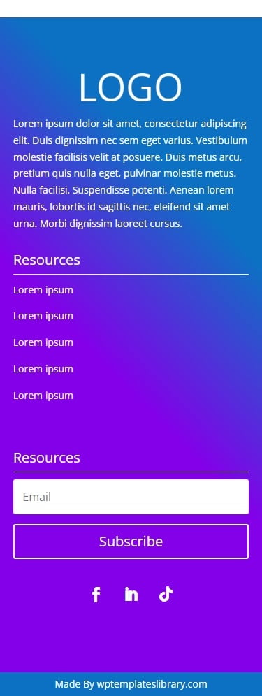 Footer 5 Divi mobile wptemplateslibrary