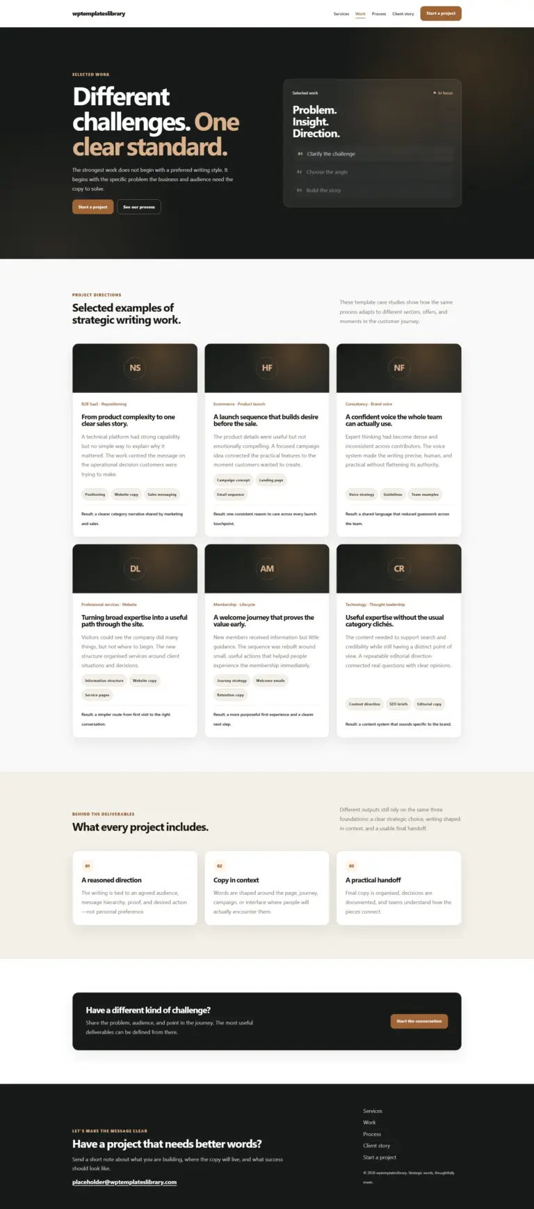Copywriting Portfolio and Selected Work Page Template