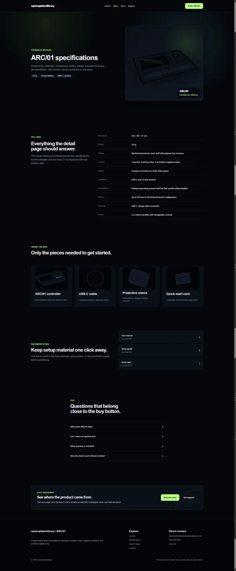 ARC01 Product Specifications & Details Page
