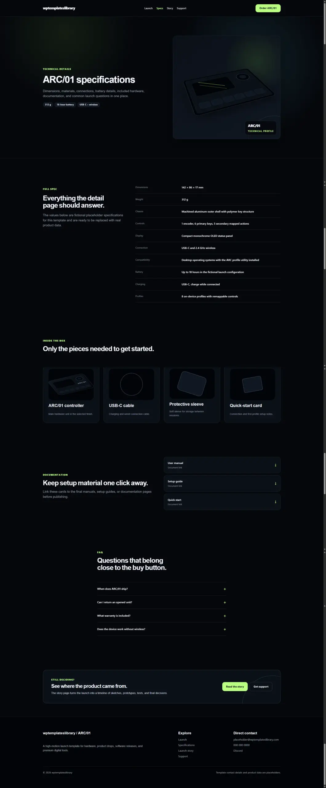 ARC01 Product Specifications & Details Page