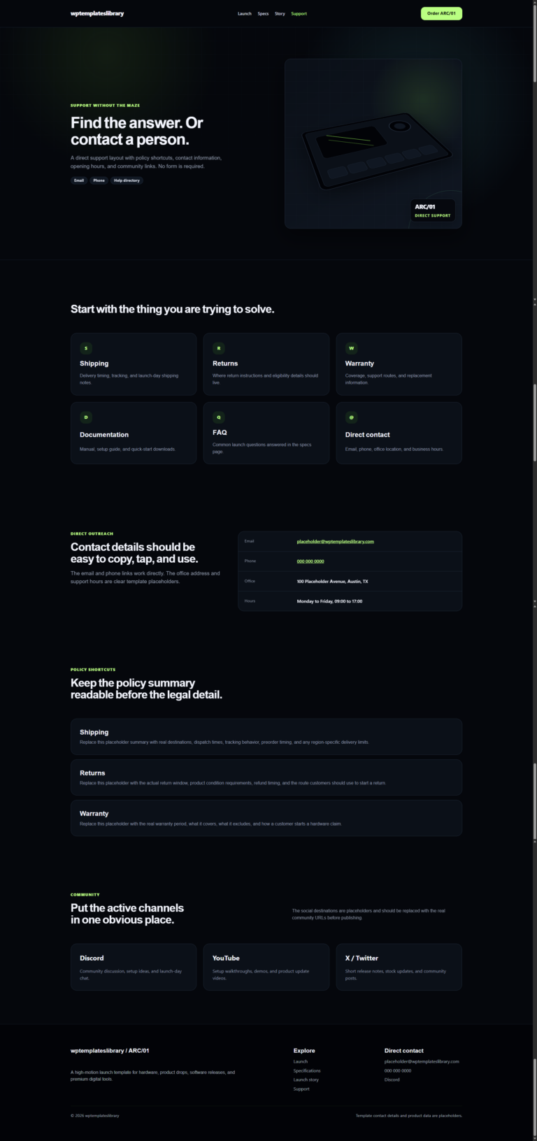 ARC01 Product Support & Contact Page